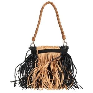 Braided Handle Black and Tan Women's Bag